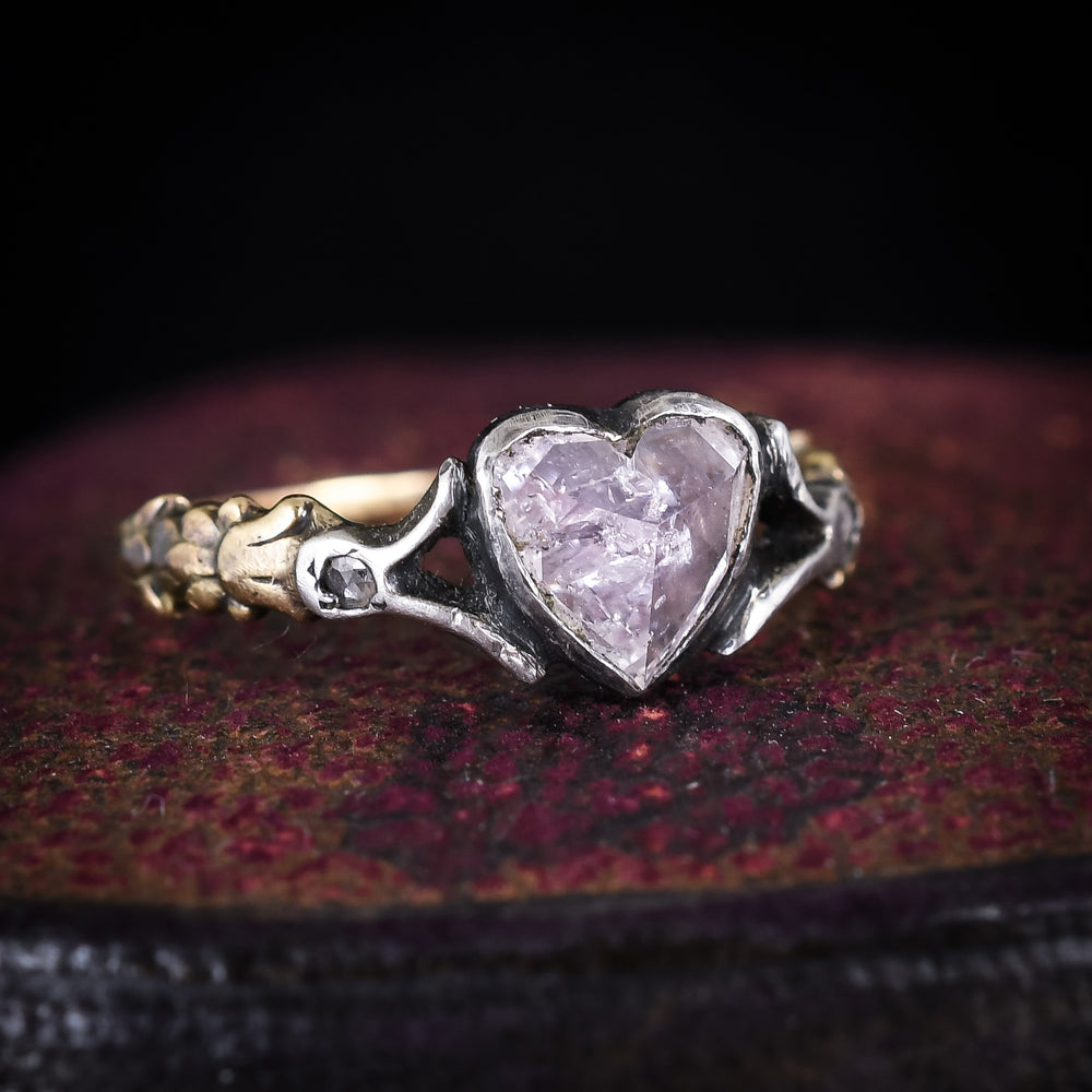 Georgian Pink Heart Diamond Solitaire Ring