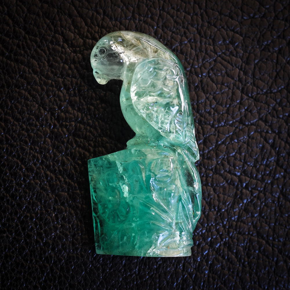 Pair of Carved Emerald Parrots