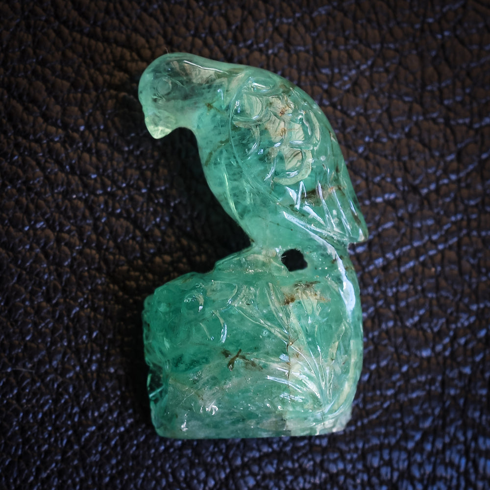 Pair of Carved Emerald Parrots