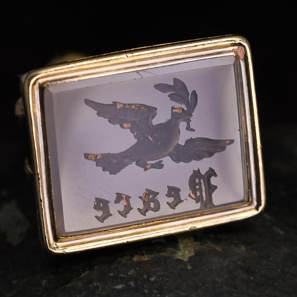 Georgian Chalcedony Dove Of Peace Intaglio Seal Fob Pendant