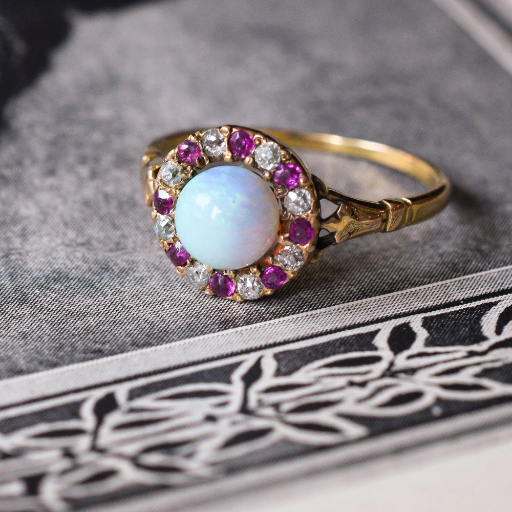 Victorian Opal, Ruby & Diamond Cluster Ring