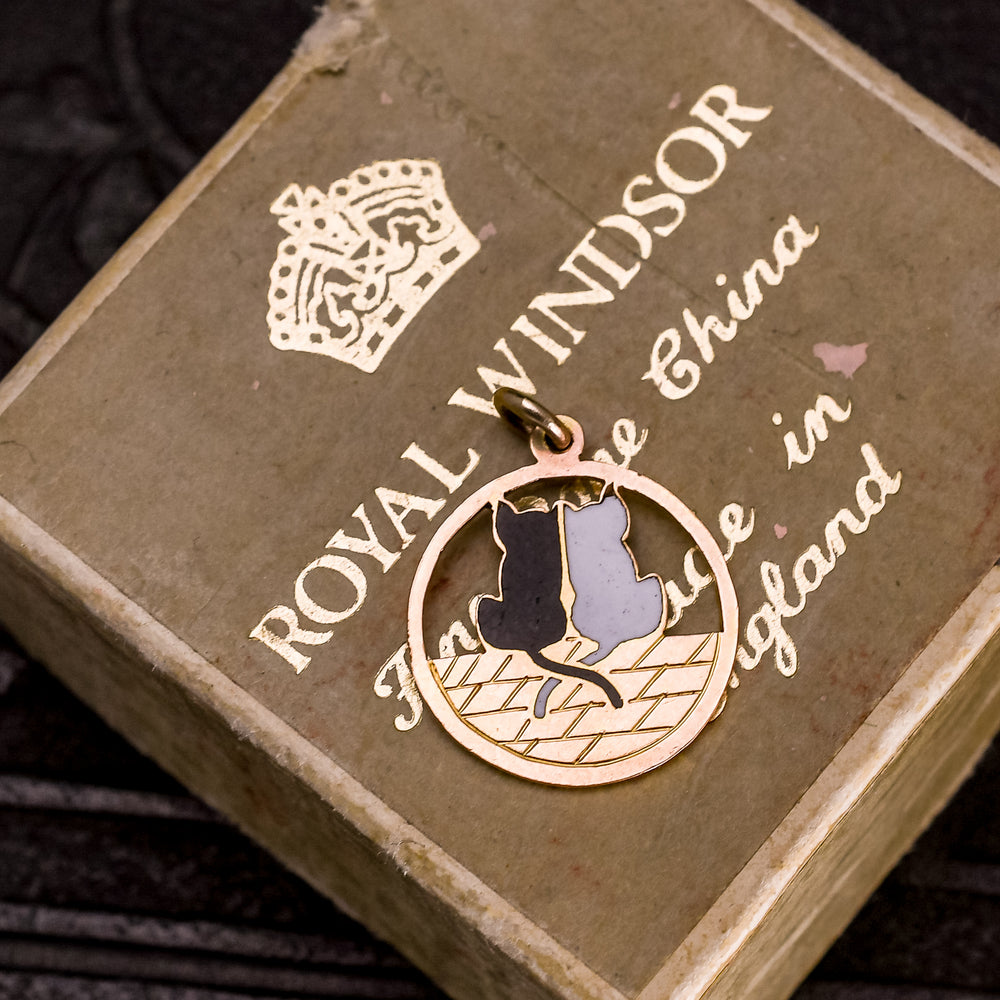 Art Deco Black Cat White Cat Charm