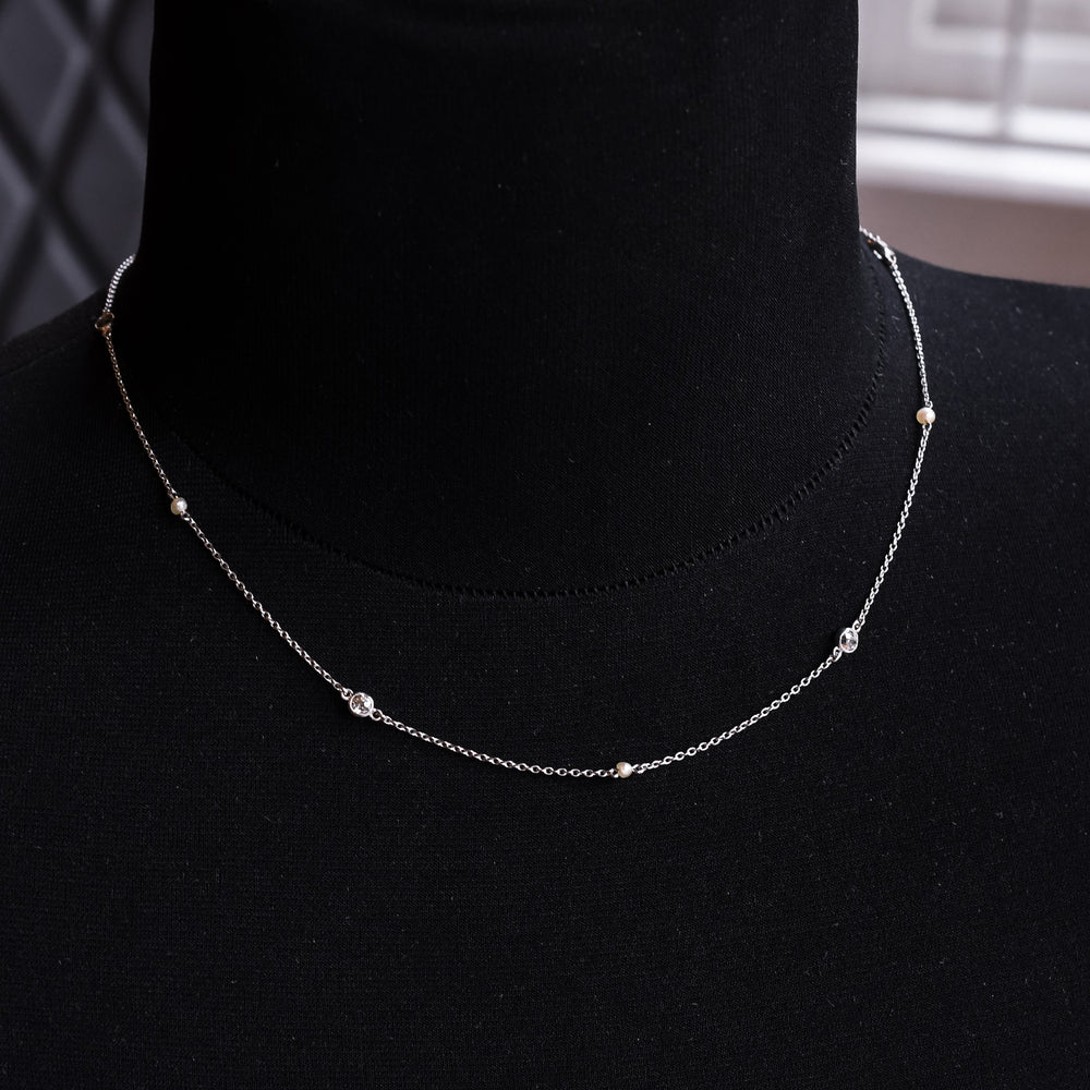 Edwardian Platinum Pearl & Diamond Chain Necklace