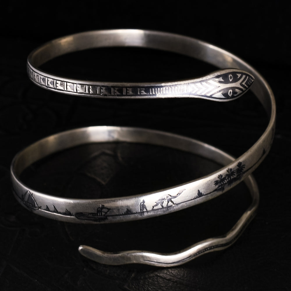 1930s Egyptian Revival Niello Serpent Bangle