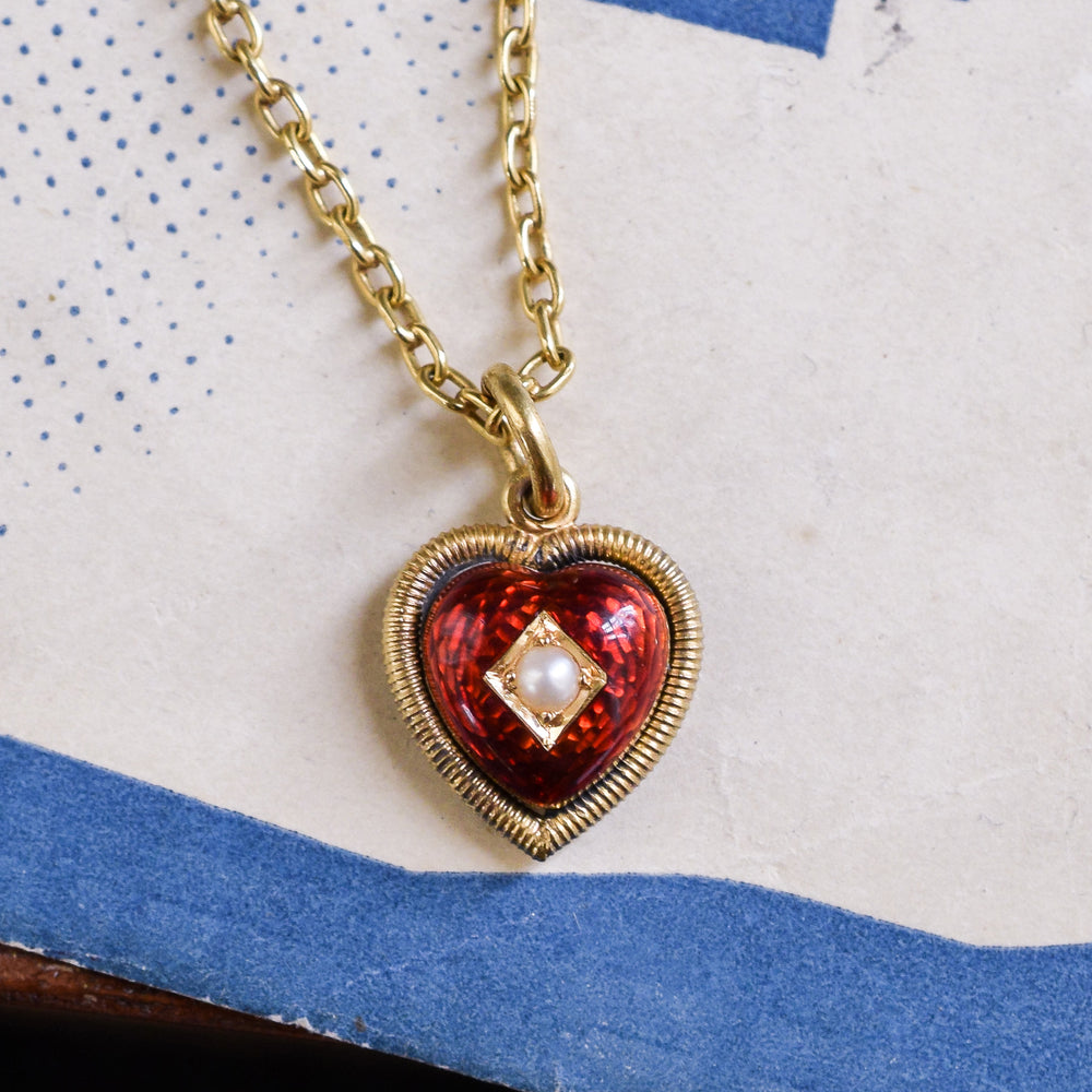 Victorian Pearl & Enamel Heart Locket