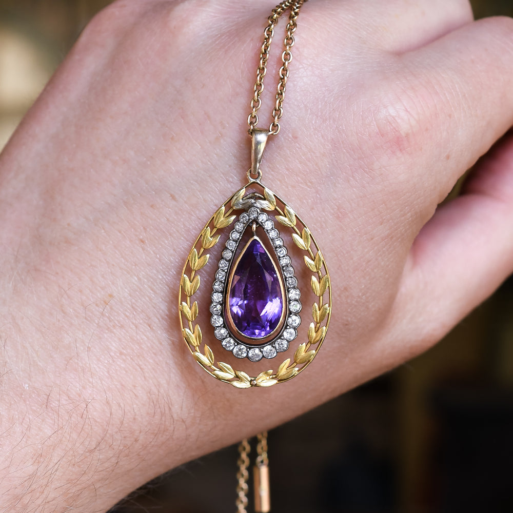 Victorian Amethyst & Diamond Laurel Pendant