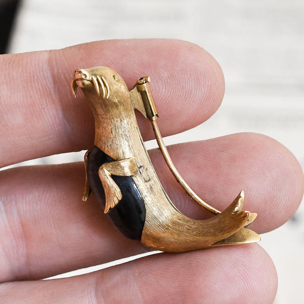 Victorian 18k Gold Sea Lion Brooch