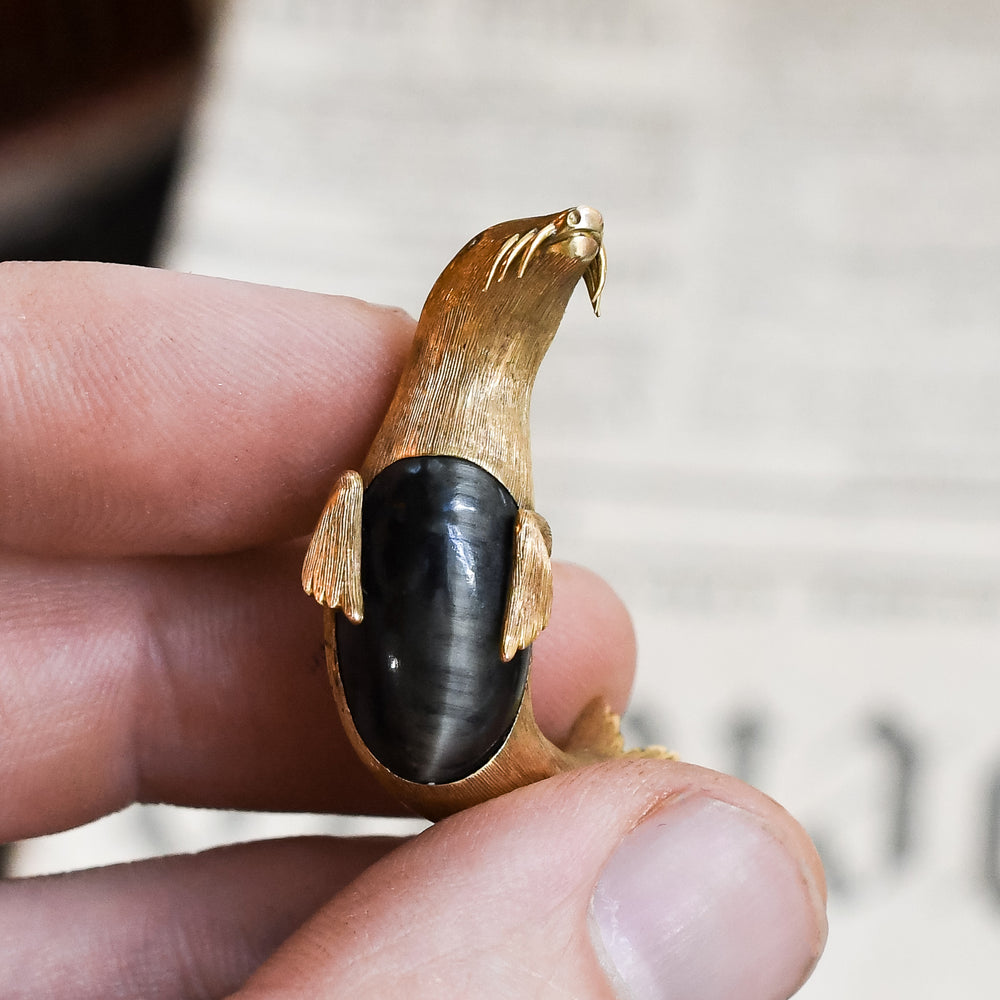Victorian 18k Gold Sea Lion Brooch