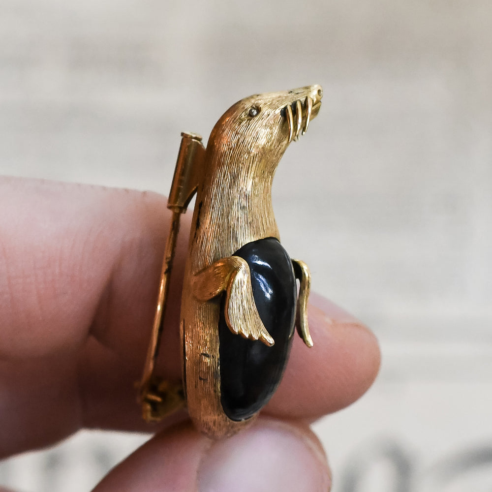 Victorian 18k Gold Sea Lion Brooch