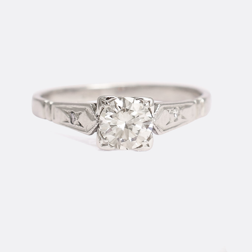 Art Deco Square Set .75ct Transitional Cut Diamond Solitaire Ring