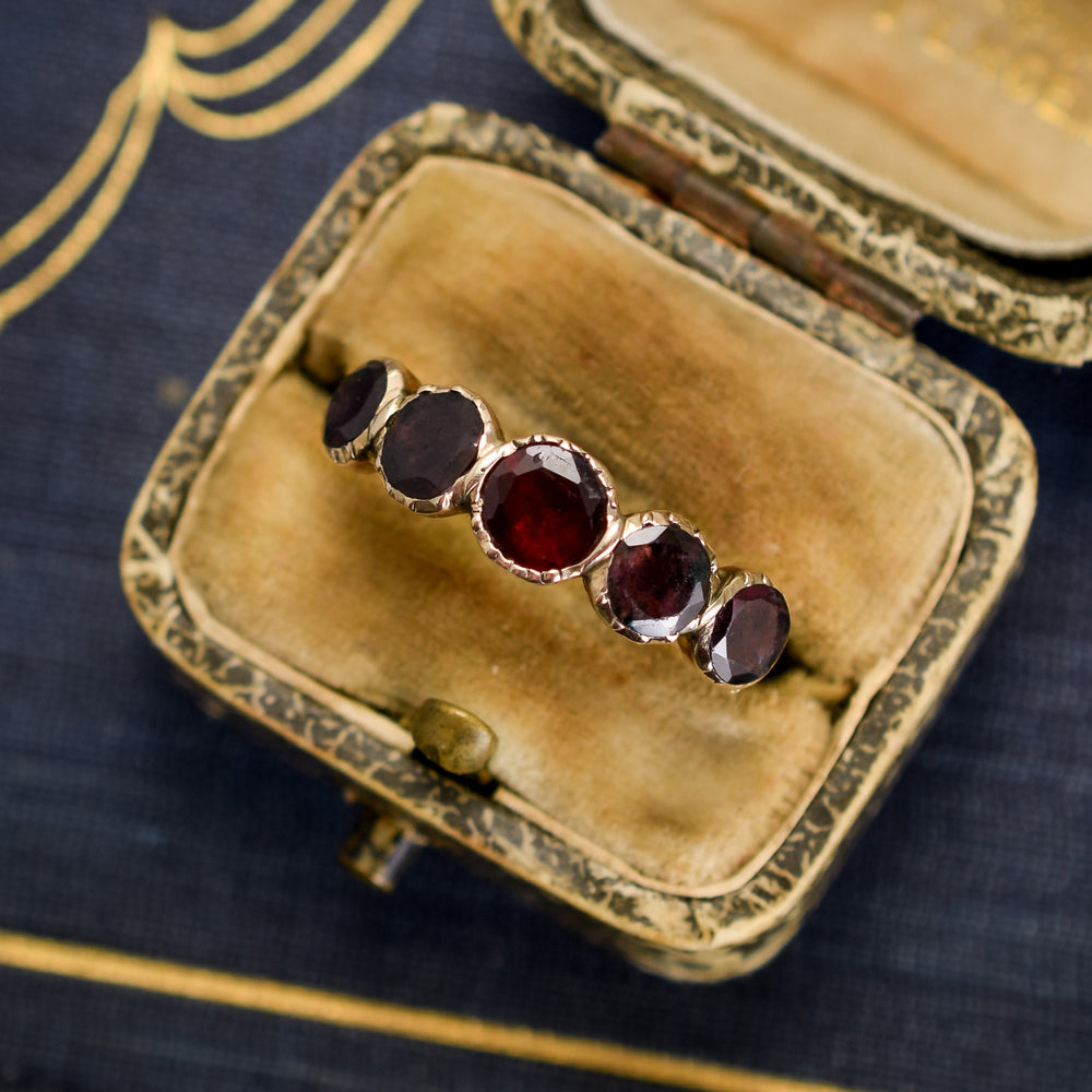 Georgian Flat-Cut Garnet Half Hoop Ring