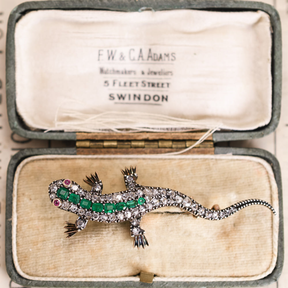 Victorian Emerald & Diamond Salamander Brooch
