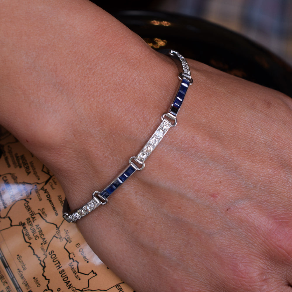 French Art Deco Sapphire & Diamond Bracelet