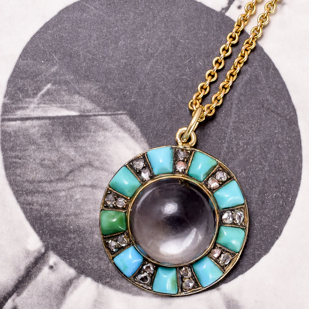 Victorian Diamond & Turquoise Pool of Light Pendant