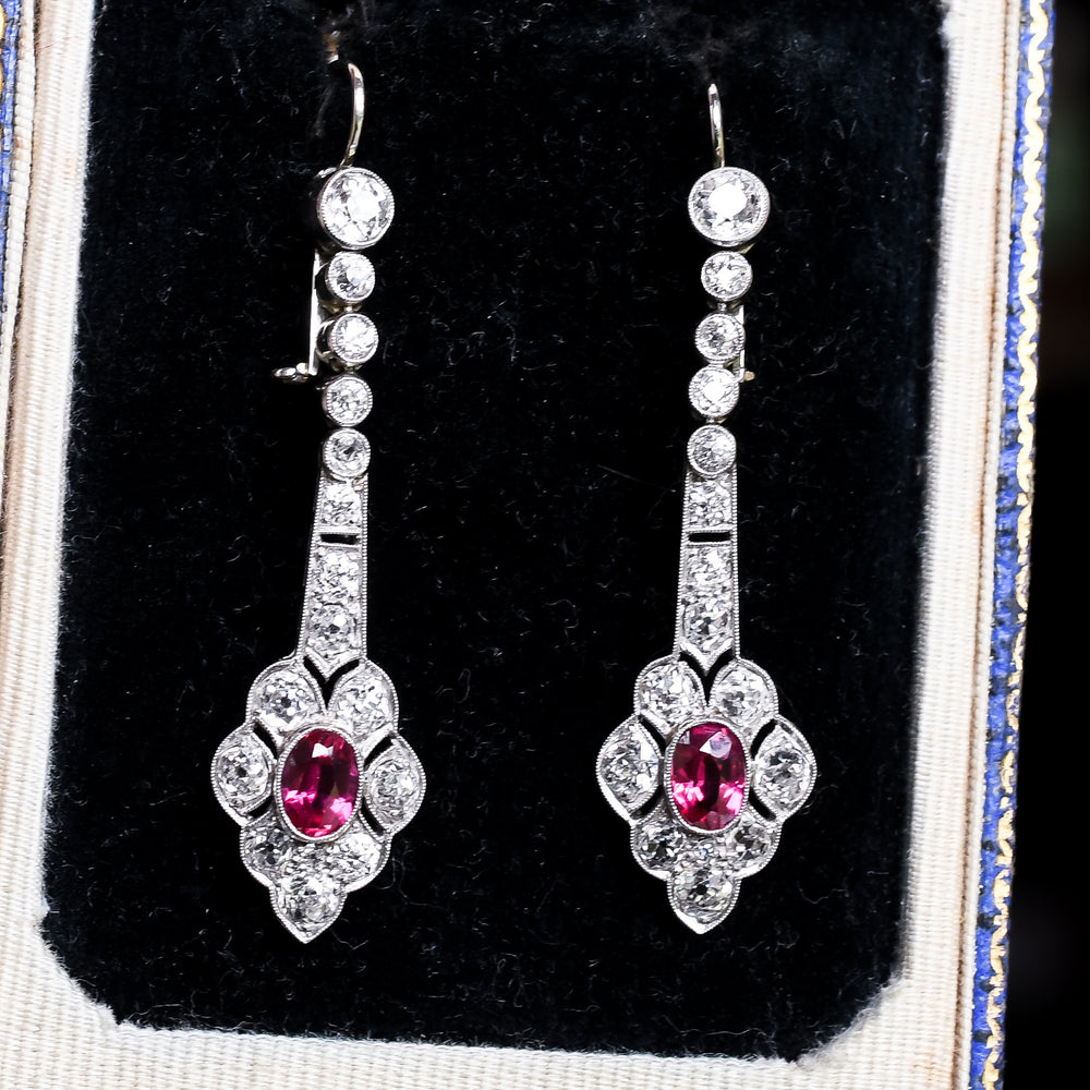 Edwardian Ruby & Diamond Millegrain Earrings