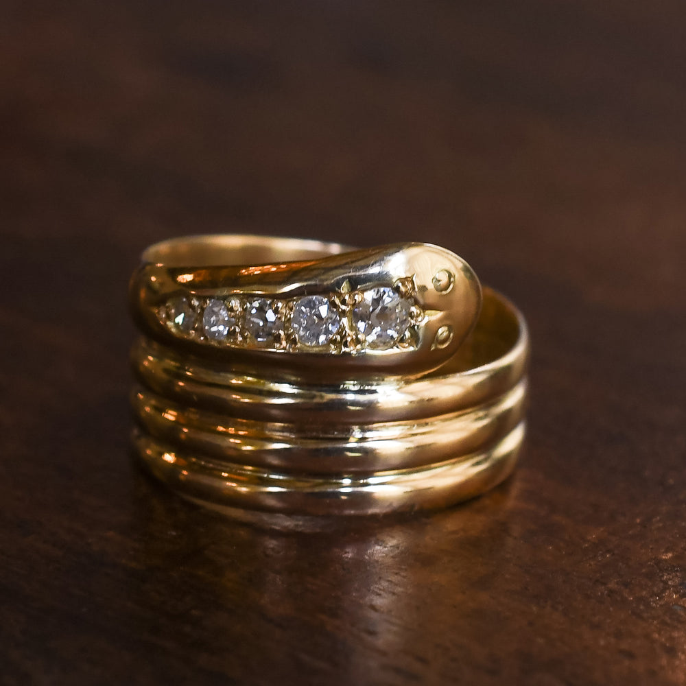 Edwardian Diamond Coiled Snake Ring