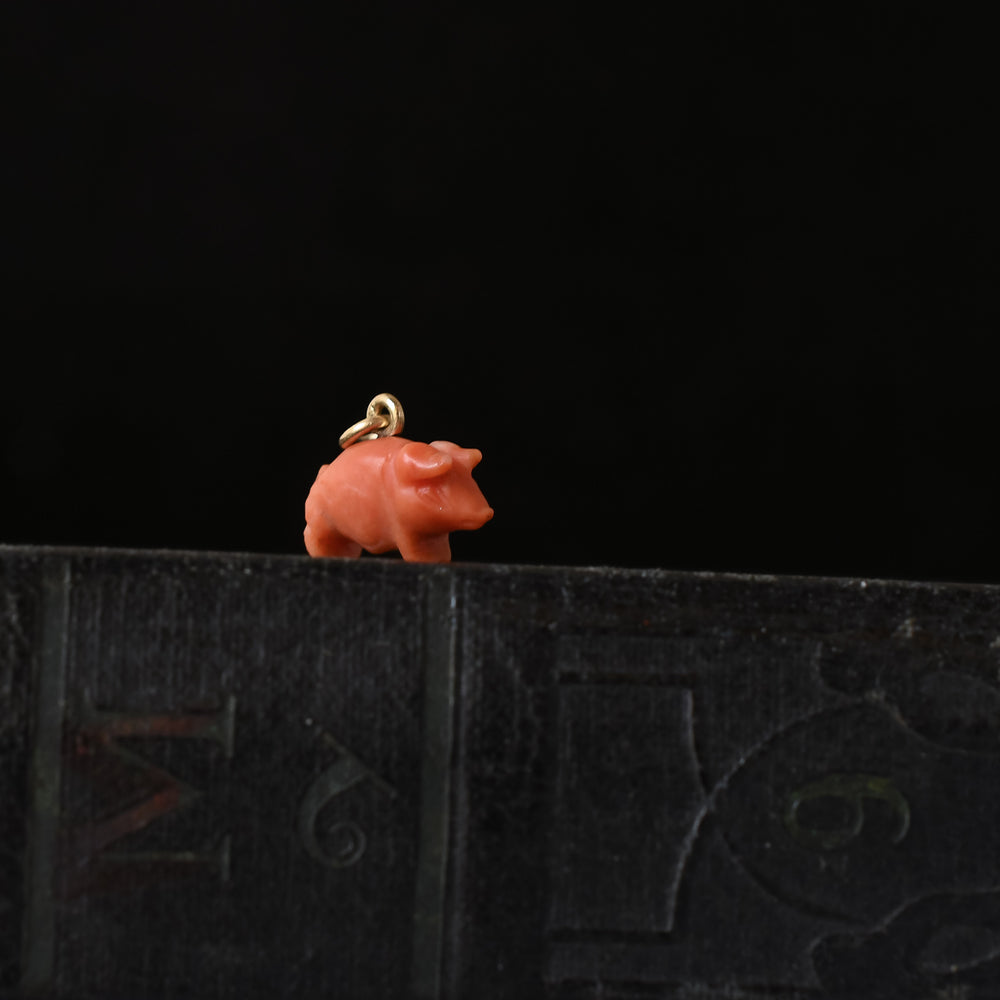 Early Victorian Coral Lucky Pig Charm
