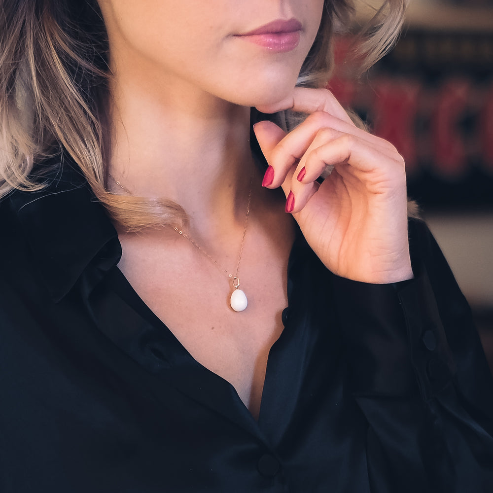 Imperial Russian White Enamel Miniature Egg Pendant