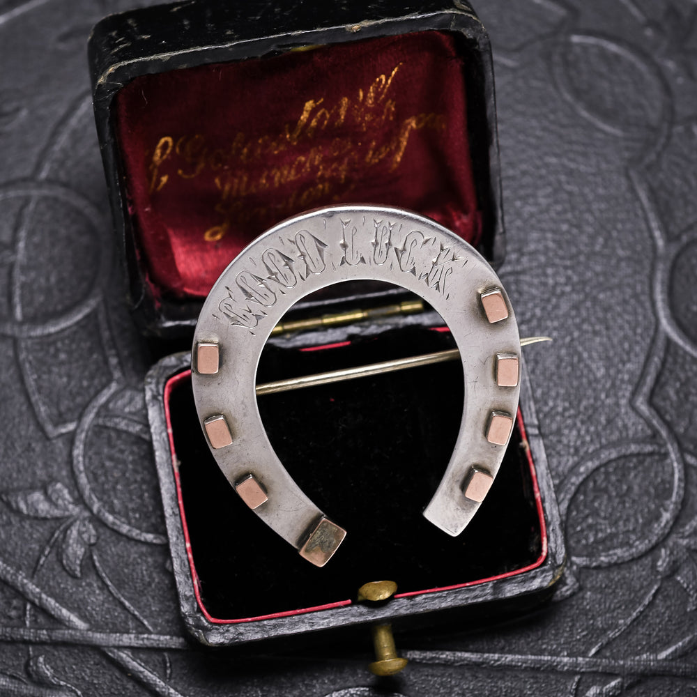 Victorian Silver & Rose Gold Lucky Horseshoe Brooch