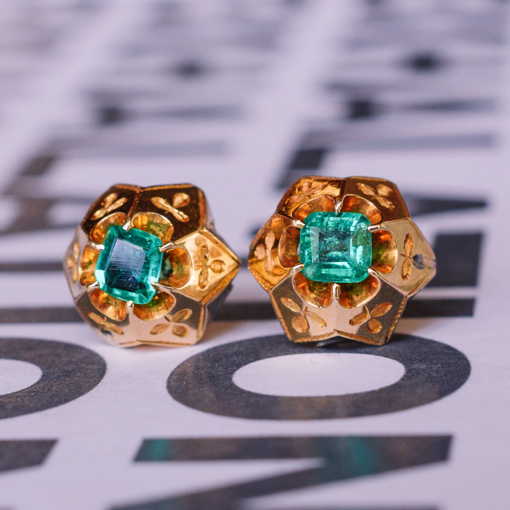 Victorian Emerald Star Stud Earrings