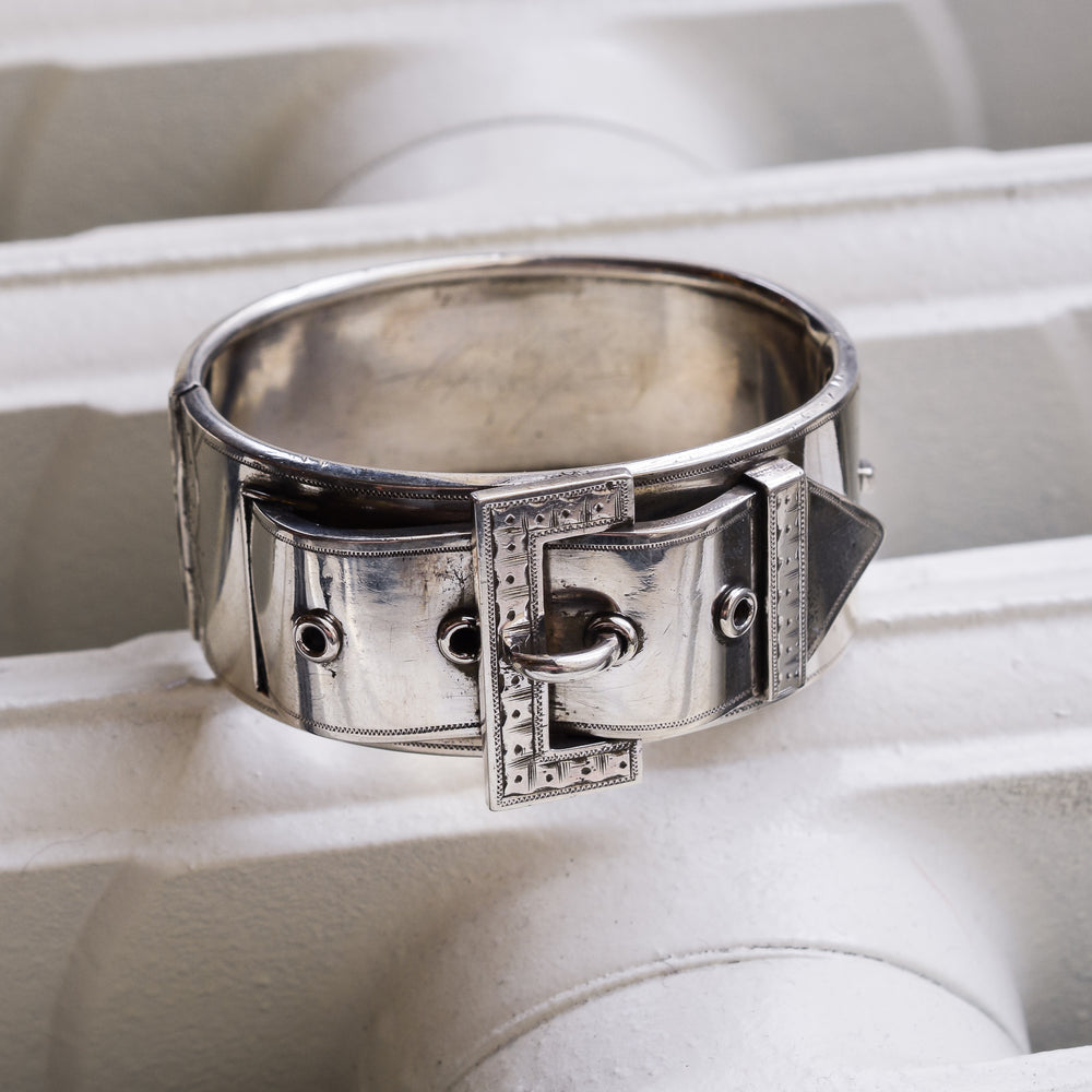 Victorian Buckle & Strap Silver Cuff Bangle