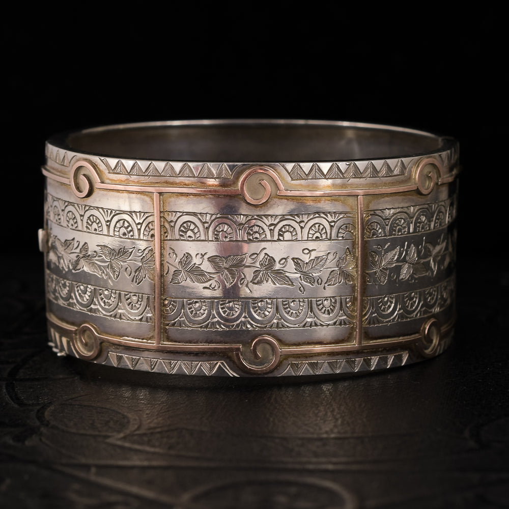 Victorian Silver & Rose Gold Cuff Bangle