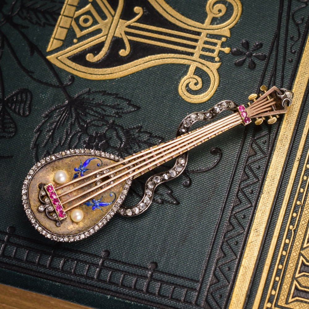 Victorian Gemset Mandolin Brooch