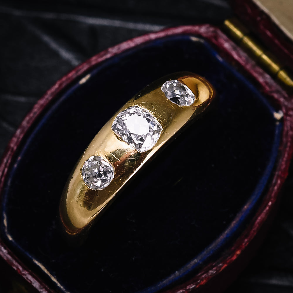 Victorian Old Mine Cut Diamond Three-Stone Gypsy Ring