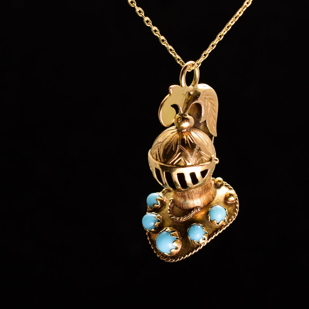 Victorian Turquoise Set Knight's Helm Pendant