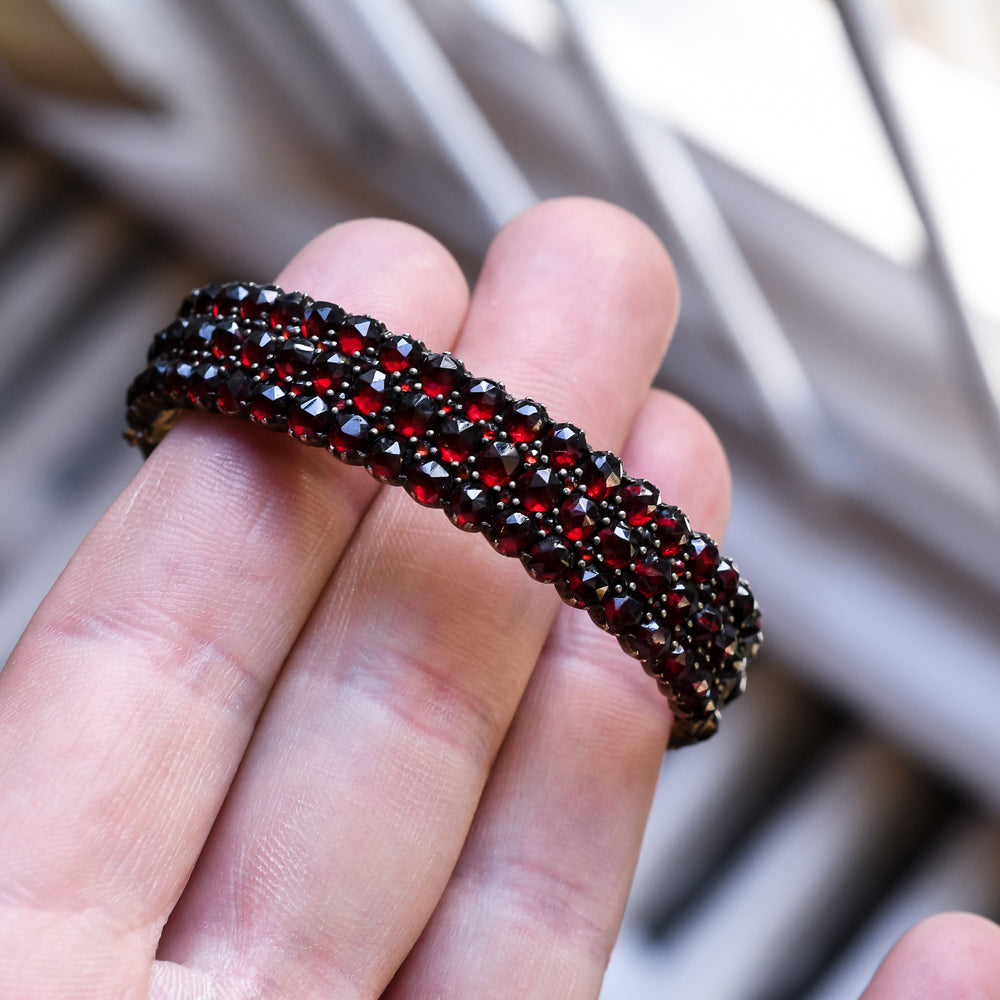 Victorian Bohemian Garnet Triple Row Bangle