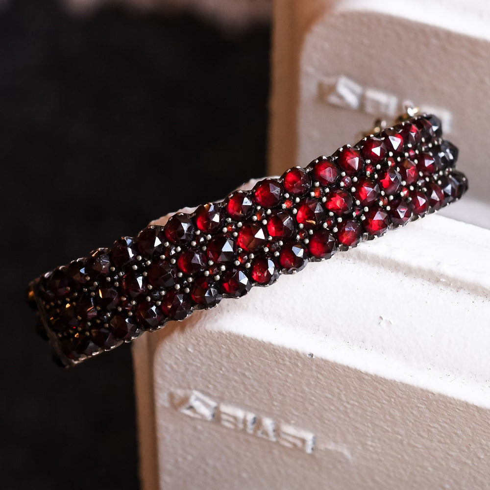 Victorian Bohemian Garnet Triple Row Bangle