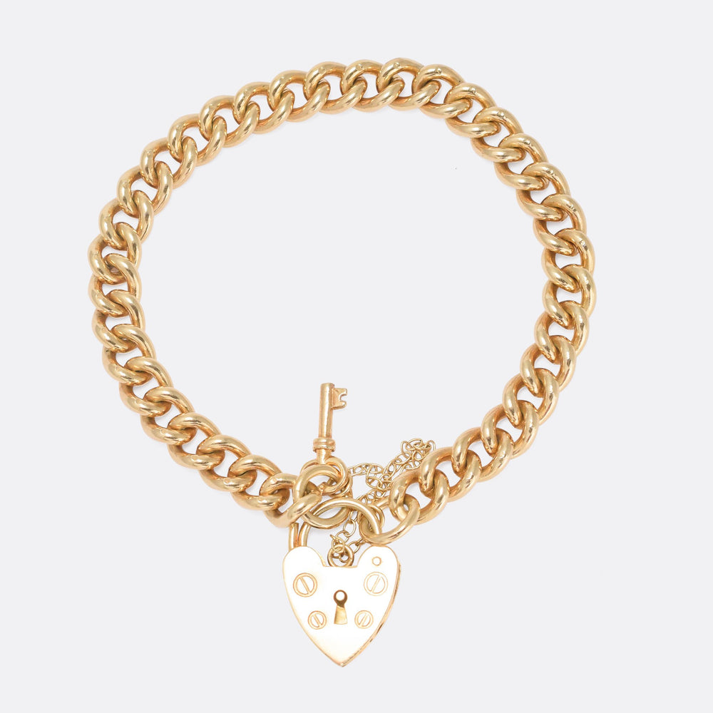 Vintage Silver Gilt Curb-Link Bracelet with Heart Padlock