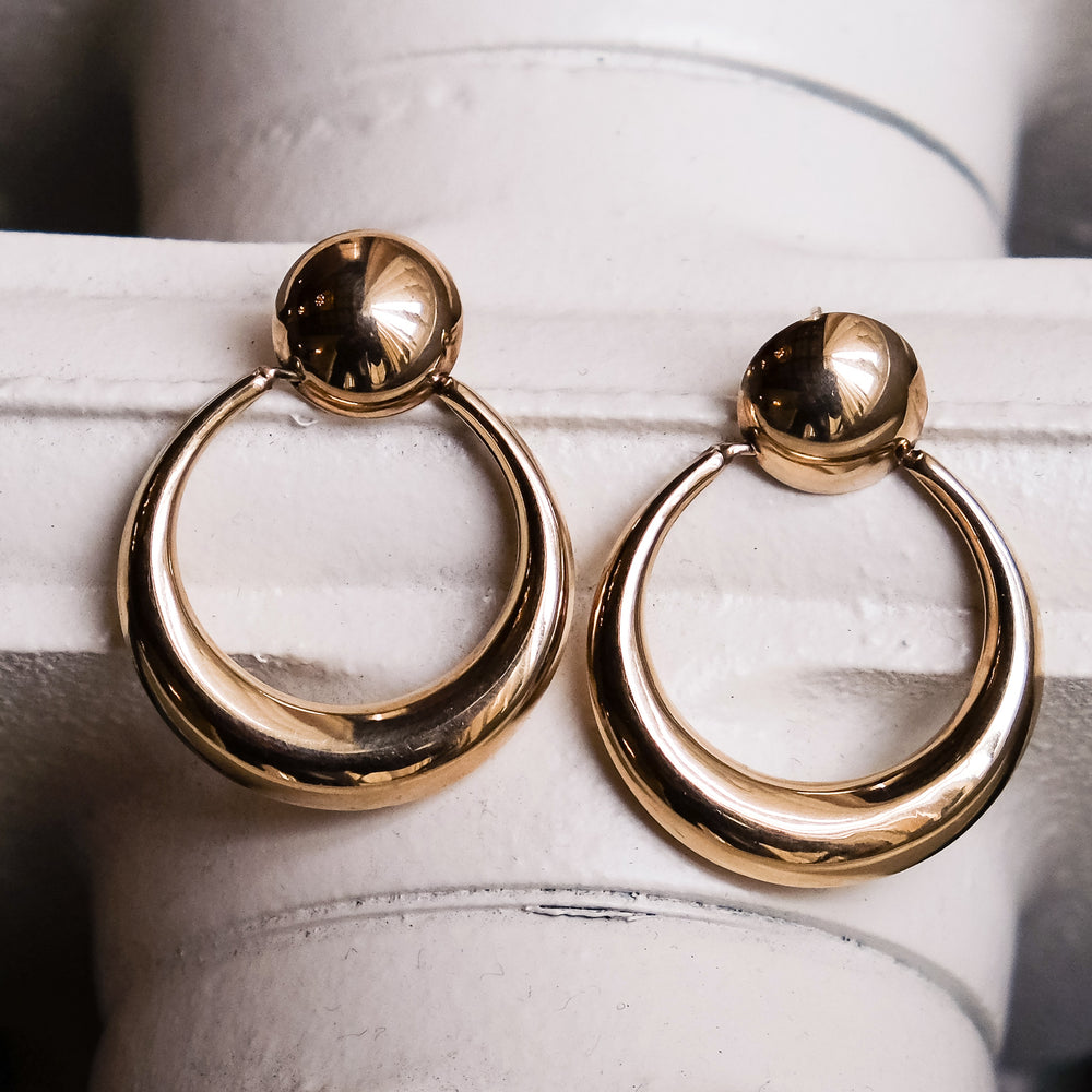 Vintage 1970s Crescent Moon Hoop Earrings