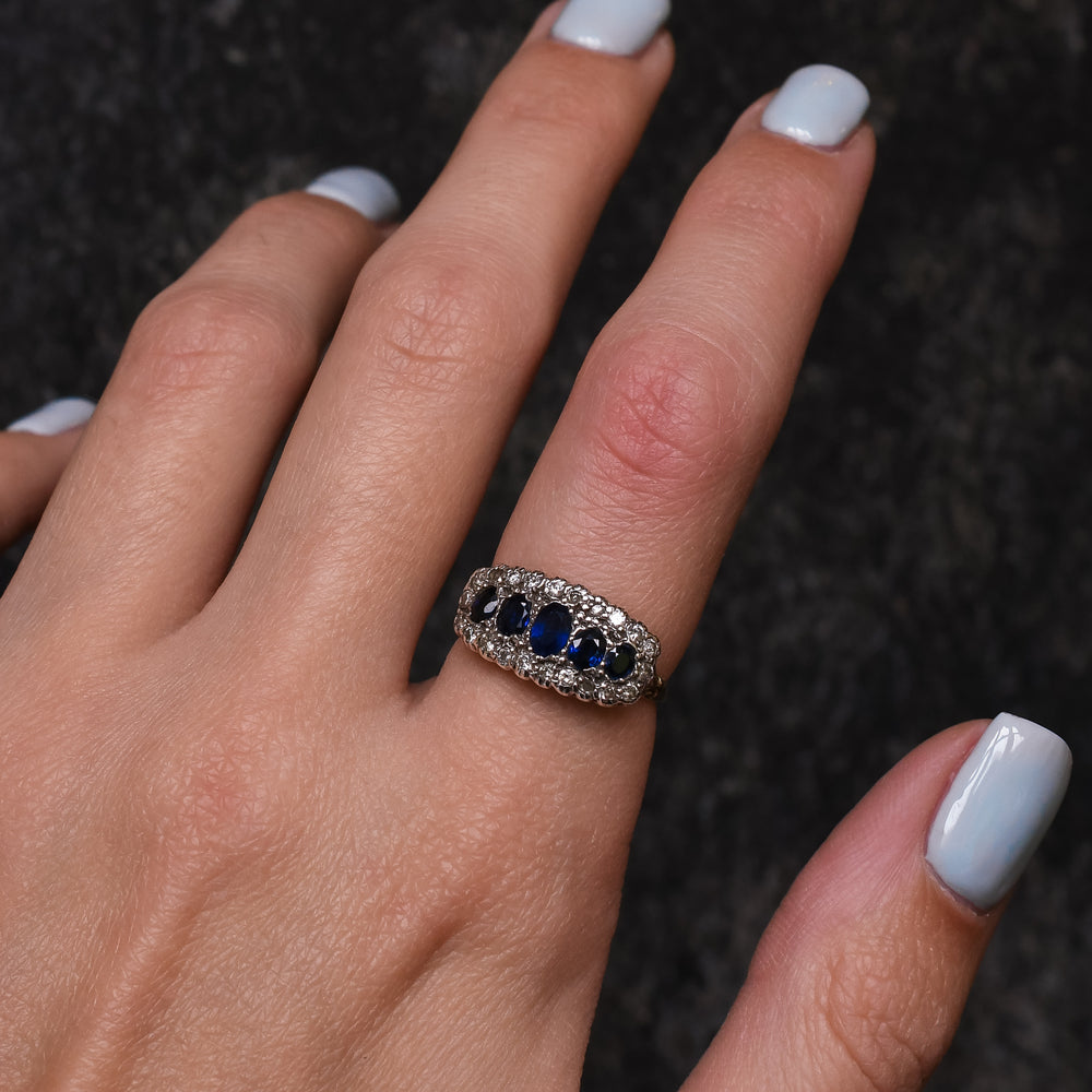 Victorian 5-Stone Sapphire & Diamond Cluster Ring