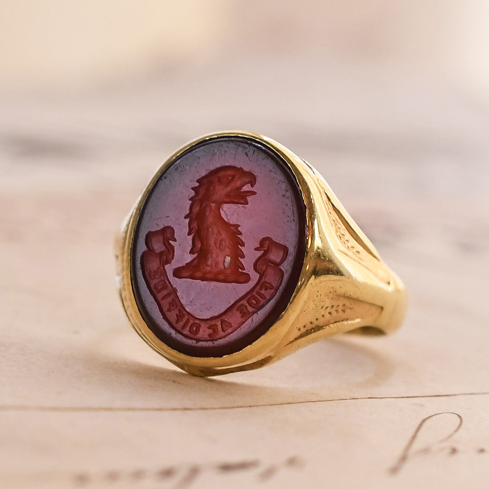 Victorian Eagle Intaglio Signet Ring FIDE AC DIFFIDE