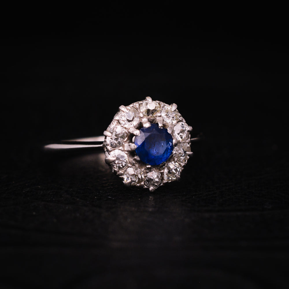 Edwardian Sapphire & Diamond Round Cluster Ring