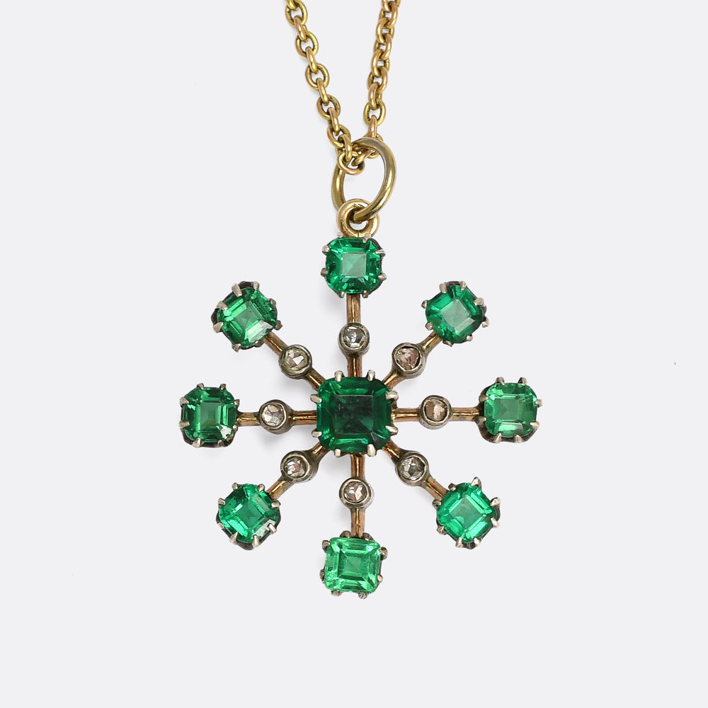 Victorian Emerald Paste & Diamond Starburst Pendant