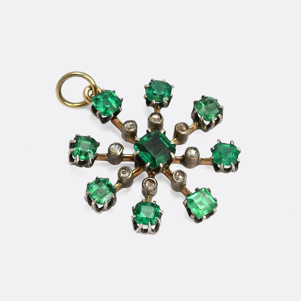 Victorian Emerald Paste & Diamond Starburst Pendant