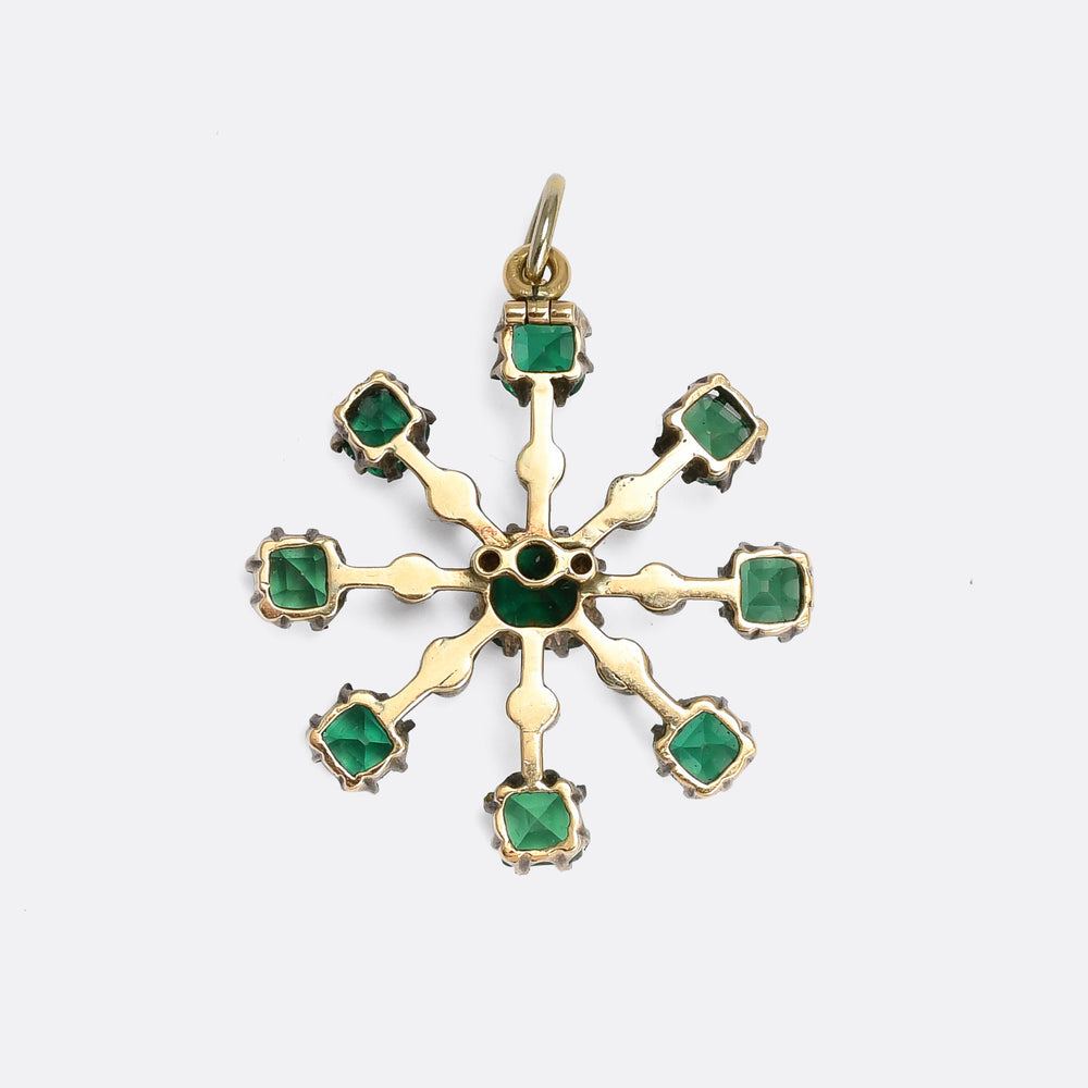 Victorian Emerald Paste & Diamond Starburst Pendant