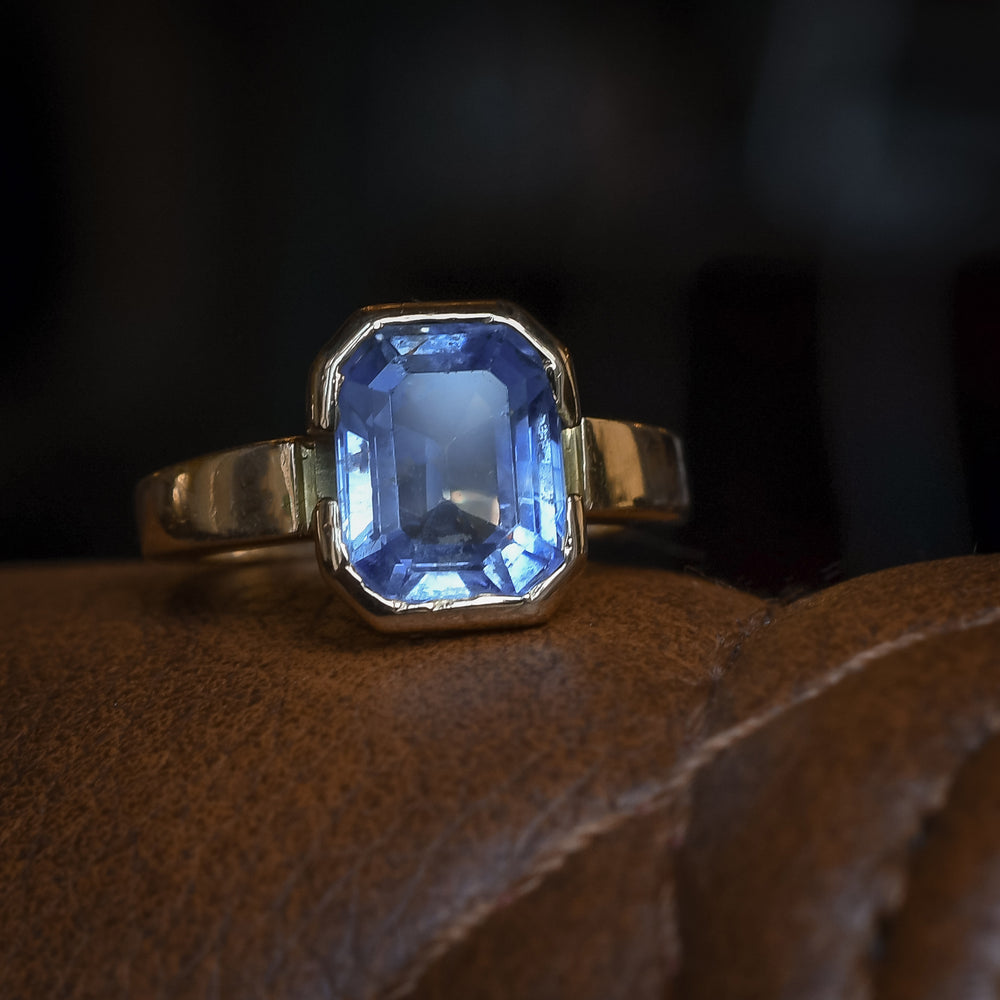 1980s 3.80ct Step Cut Ceylon Sapphire Solitaire Ring