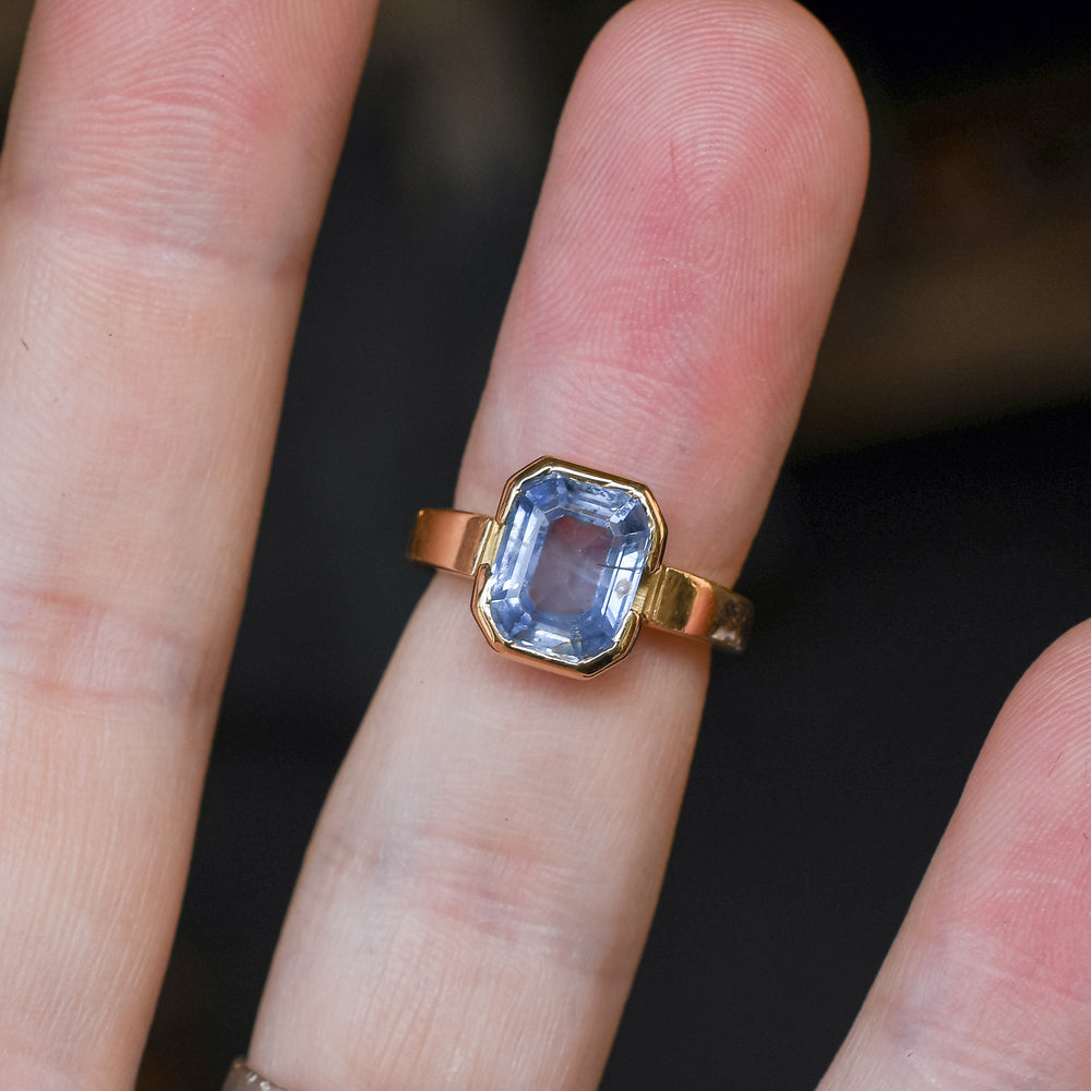1980s 3.80ct Step Cut Ceylon Sapphire Solitaire Ring
