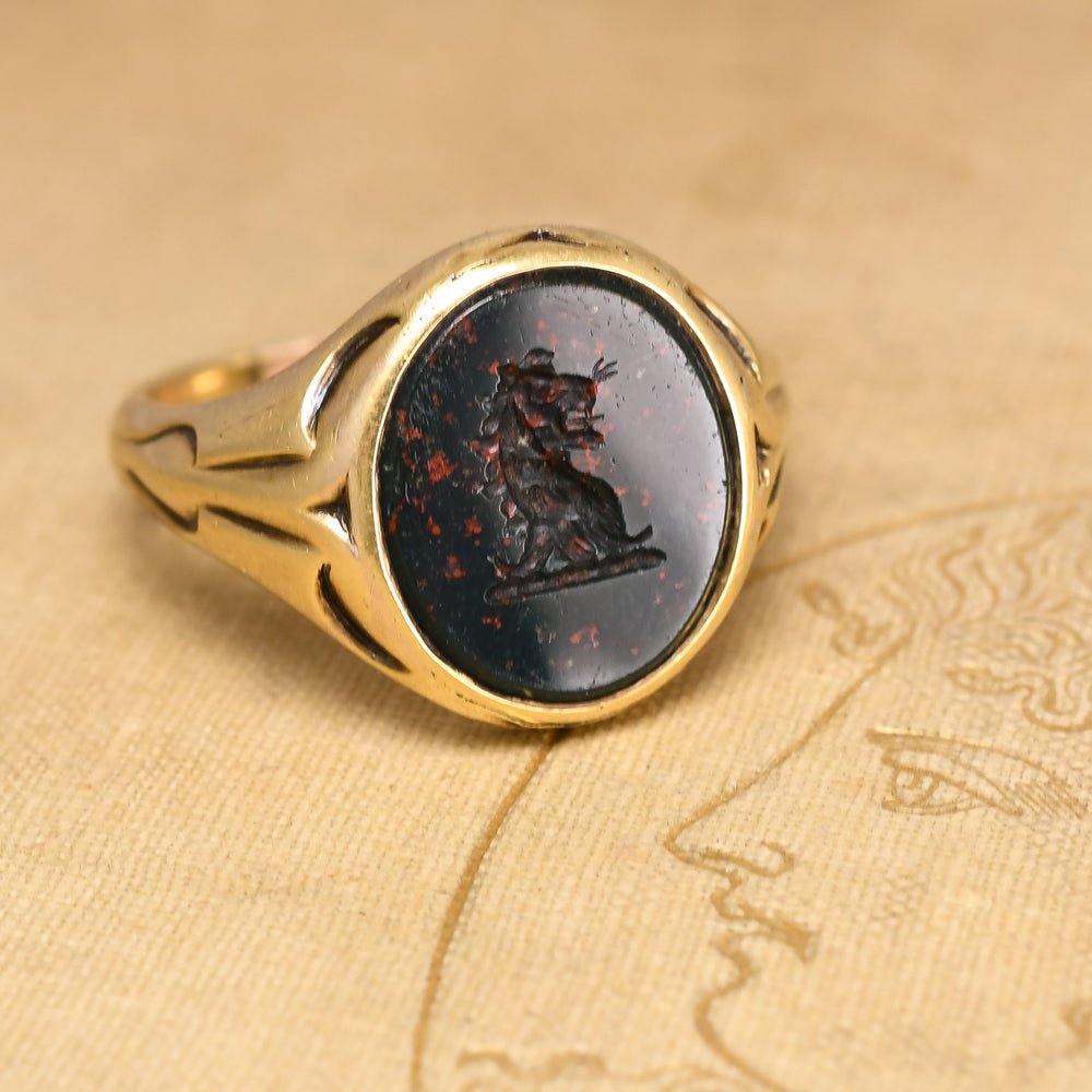 Victorian Heraldic Lion's Head Intaglio Signet Ring