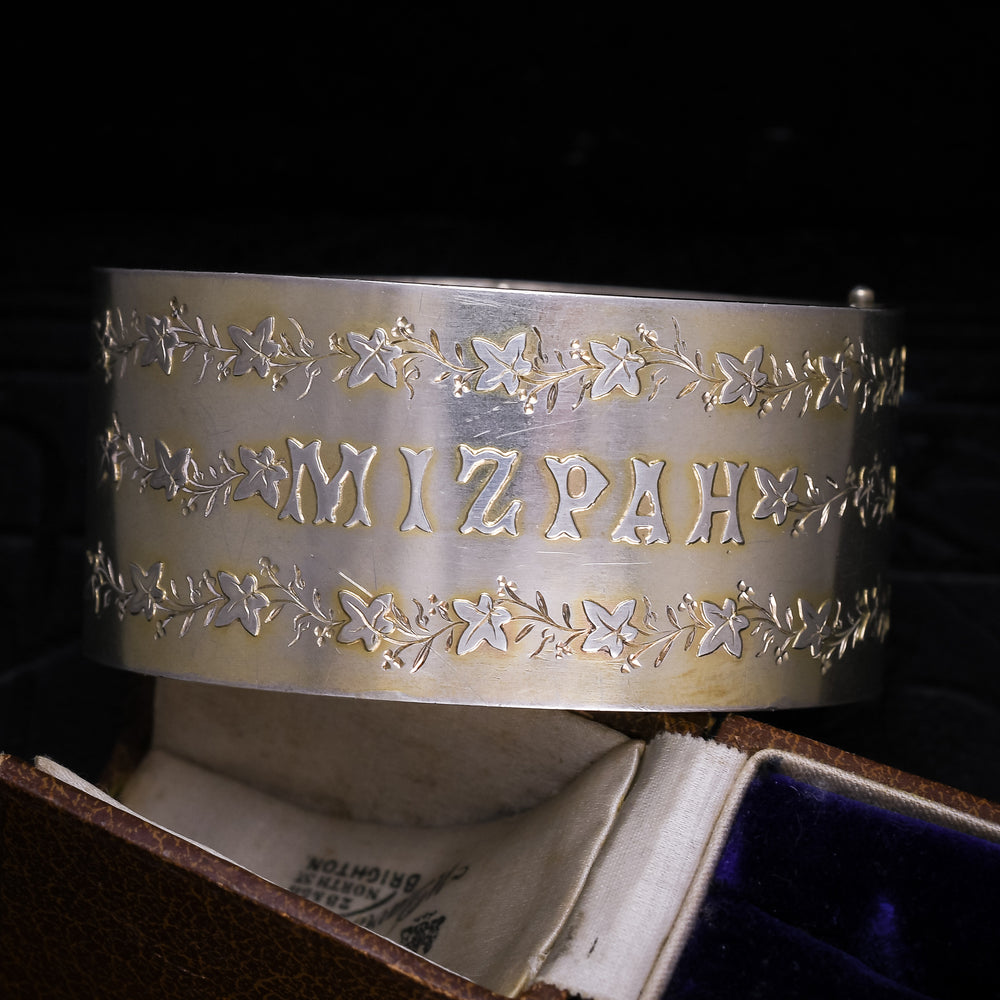 Victorian Ivy Leaf MIZPAH Silver Cuff