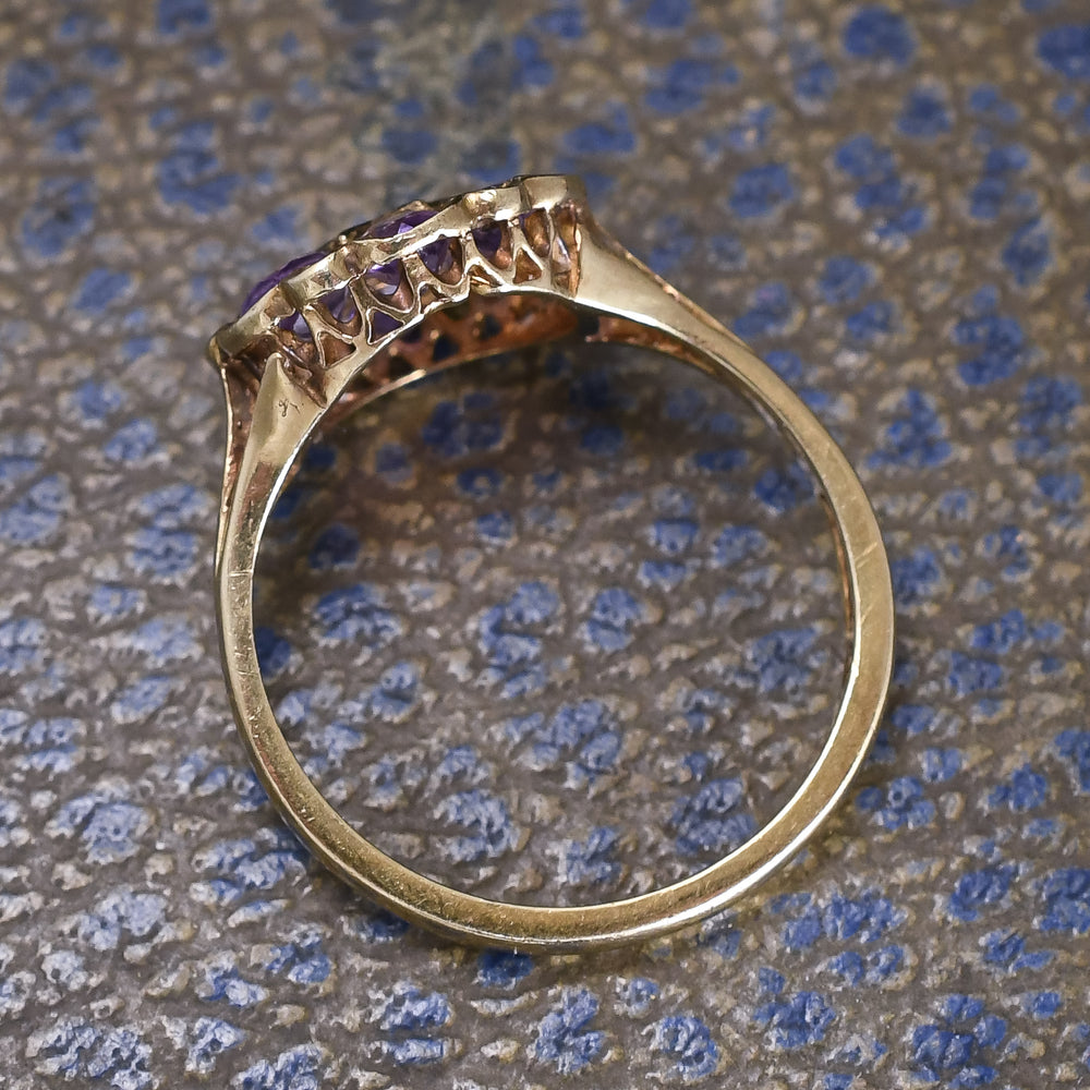 Victorian Revival Amethyst & Diamond Flower Cluster Ring