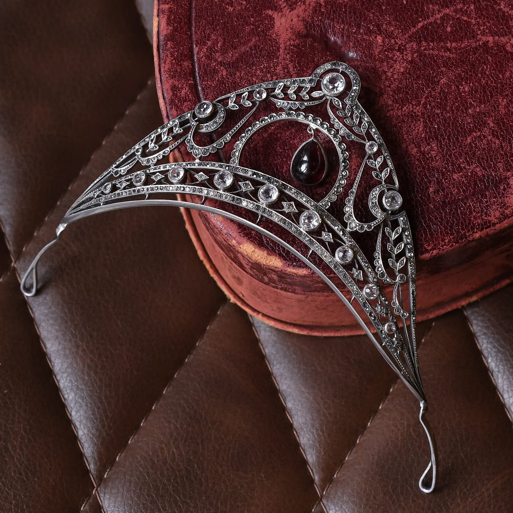 Belle Époque Garnet & White Paste Millegrain Tiara