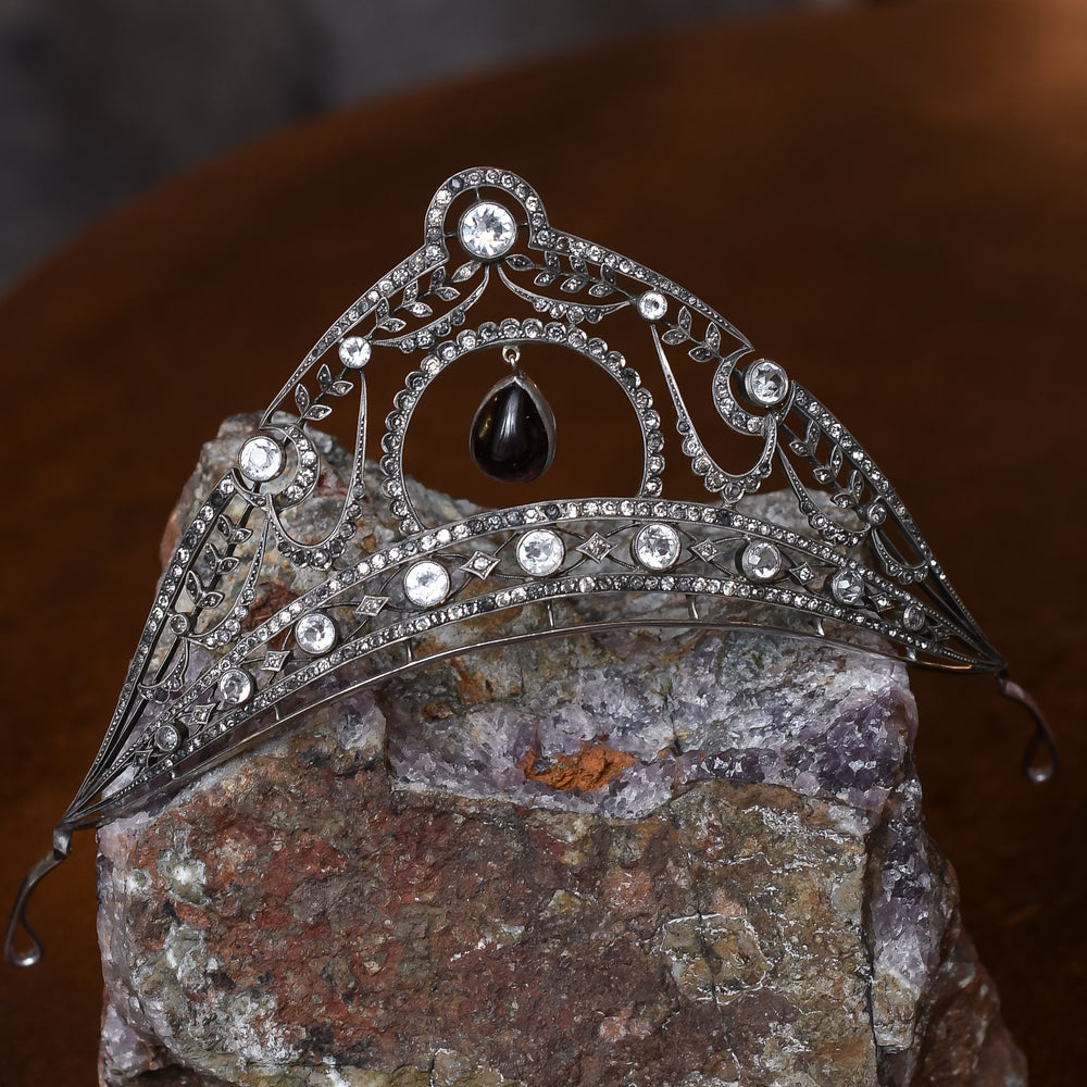 Belle Époque Garnet & White Paste Millegrain Tiara