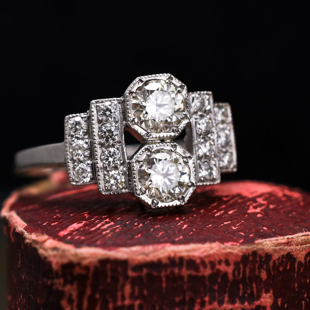 Art Deco Stepped Shoulder Toi Et Moi Engagement Ring