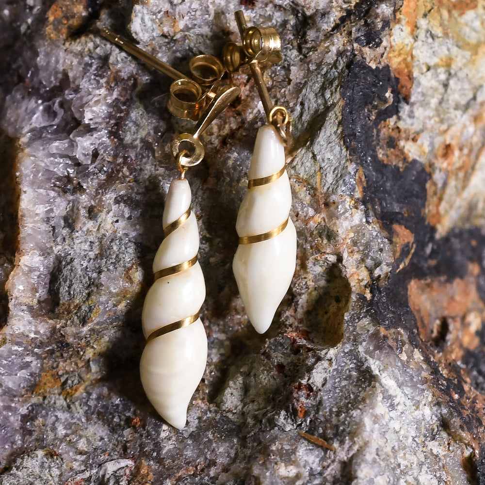 Vintage Spiral Seashell Earrings