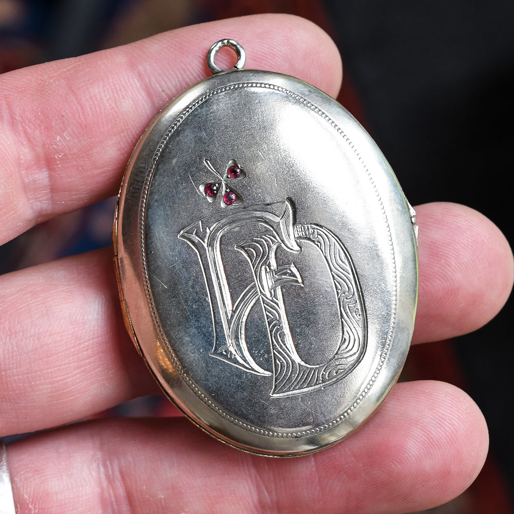 Art Nouveau FD Monogram Silver Locket