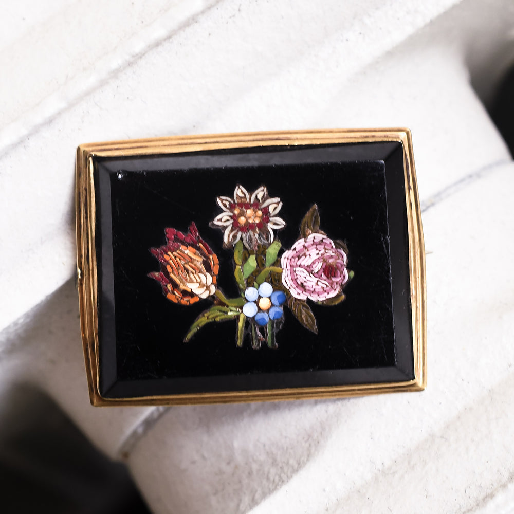Mid-Victorian Language of Flowers Micromosaic Brooch